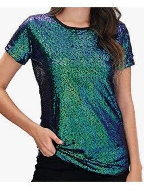 Spadehill Mermaid Green Sequined Top Size S